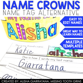 Preview of Name Crowns | Back To School Name Practice | Name Tags