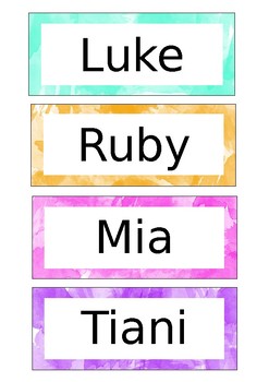 Preview of Name Labels (Editable) Watercolour Theme