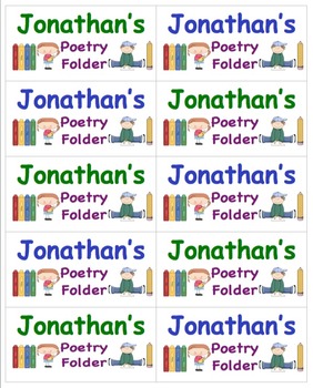 Preview of Name Labels For Poetry Folders-Type Names-Comic Sans Font
