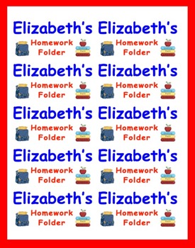 Preview of Name Labels for Homework Folders-Type Names-Comic Sans Font