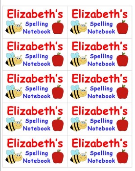 Preview of Name Labels for Spelling Notebooks-Type in Names - Comic Sans Font