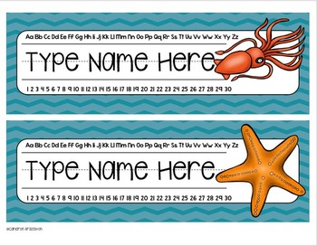 name tags plates desk labels ocean under the sea theme