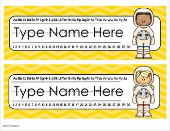 name tags plates desk labels outer space theme editable by cameron
