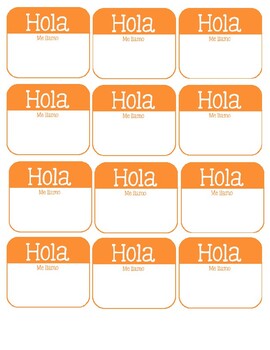 100 Labels 3.5x2.375 ORANGE Spanish Hola Me Llamo Name Tag Stickers 