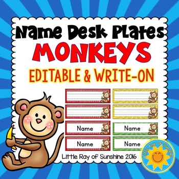 Name Plates Monkeys (EDITABLE & WRITE-ON) by Little Ray of Sunshine