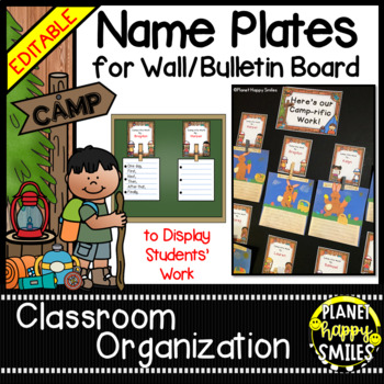 Preview of Name Plates to Display Student Work (EDITABLE) - Camping Theme