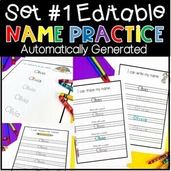 Preview of Editable Name Practice Tracing and Writing Worksheets for PreK and Kindergarten