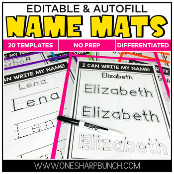 Preview of Name Tracing Editable Name Practice Mats | Name Activities & Name Writing