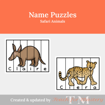 Preview of Name Practice for Preschoolers: Safari Animals