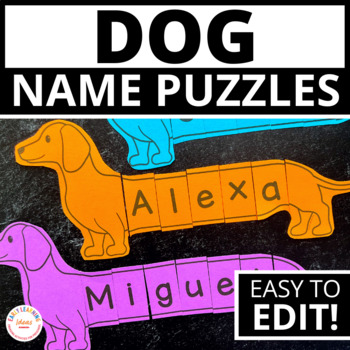 Preview of Spring Pets Dog Theme Name Craft Editable Name Puzzles Tracing Practice Activity