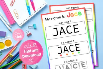 Preview of Editable Name Recognition/Writing/Spelling Activity - 4 Letter Names
