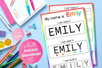 Preview of Editable Name Recognition/Writing/Spelling Activity - 5 Letter Names