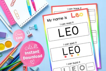 Preview of Editable Name Recognition/Writing/Spelling Activity - 3 Letter Names