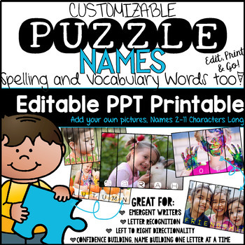 Preview of Name Recognition with Puzzle Names. Editable. Spelling and Vocabulary Words too!