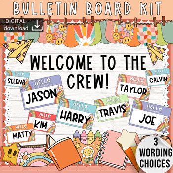 Preview of Name Tags - Back to school - August Bulletin Board Kit - Retro Funky Decor
