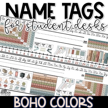 Preview of Name Tags Boho Colors Upper Elementary Students Multiple Options Large Size