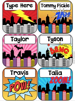 Preview of Superhero Labels Name Tags