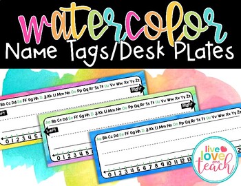 Preview of Name Tags/ Desk Plates - Ediatble Watercolor Brights