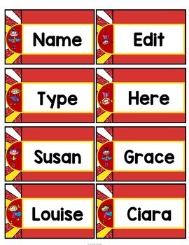 Superhero Name Tags Editable by The Teacher Gene