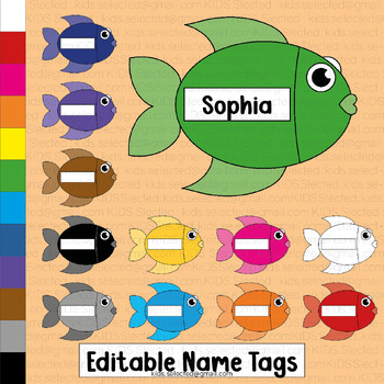 Name Tags Editable Fish Name Plates Classroom Decor Student Desk Labels  Bundle