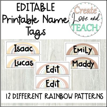 Preview of Name Tags Boho Rainbow Printable