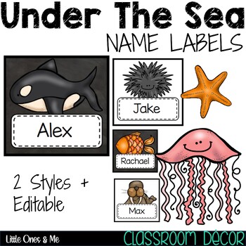 Preview of Name Tags Labels Editable Ocean Under The Sea
