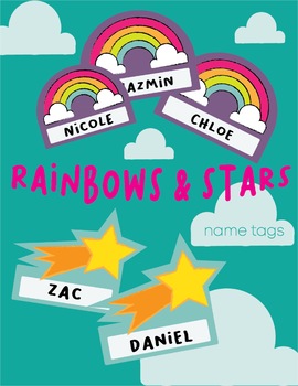 name tags labels rainbow and starts theme by miss cappuccino tpt