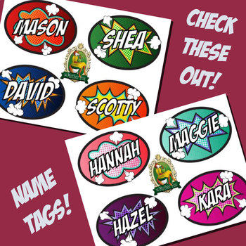 Preview of Name Tags - Locker Plates - Desk Assignment - Comic - Cartoon - Superhero