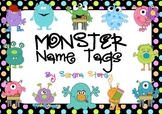 FREE & EDITABLE Name Tags- Monster and Neon Polka Dot Design