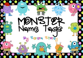 Preview of FREE & EDITABLE Name Tags- Monster and Neon Polka Dot Design