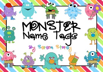 name tags monsters with bright stripey background by magic mistakes