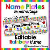 EDITABLE Name Tags / Name Plates - 2D and 3D Shapes - Rainbow