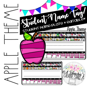 Preview of Name Tags/Name Plates for Pencil Box - Apple Theme *EDITABLE*