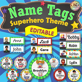 Preview of Editable Labels - Superhero Themed Editable Name Tags - Multipurpose and Fun!