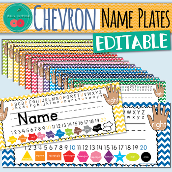 Preview of Name Tags With Alphabet Numbers and Shapes | Chevron | Name Plates 