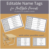 Name Tags for Desks for Multiple Periods - Black & White Design