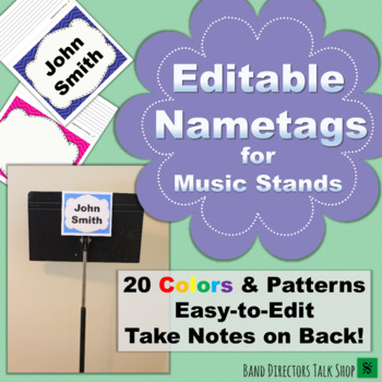Preview of Beginning Band Music Stand Name Tags (Editable!)