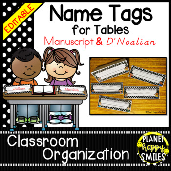 Preview of Name Tags for Student Desks (EDITABLE) - Black/White Polka Dots