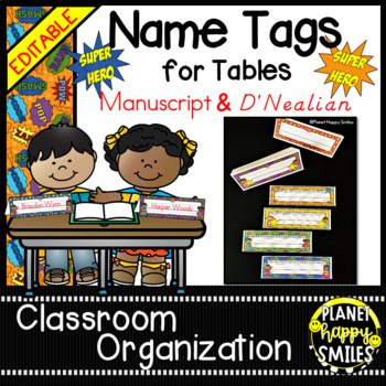 Preview of Name Tags for Student Desks (EDITABLE) - Hero Theme