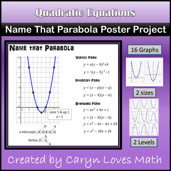 Preview of Finding Quadratic Equations from Graph~Name That Parabola Poster Project
