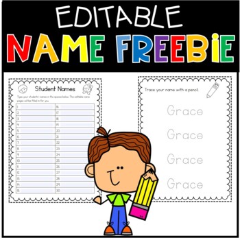 Preview of Name Tracing Editable Writing Practice PreK Kindergarten Freebie