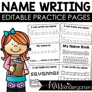 Preview of Name Tracing Practice Editable Writing Worksheets Kindergarten Activities Books