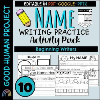 Preview of Name Writing Practice Activity Pack for Beginning Writers | EDITABLE