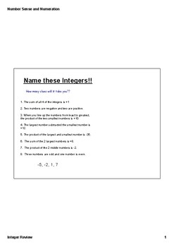 Preview of Name that integer critical thinking activity