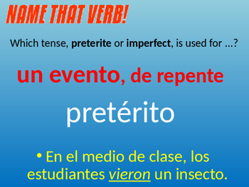 Name that verb! preterite & imperfect review by Laura DeCerchio | TpT