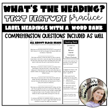 Preview of Name the Heading | Headings Text Feature Practice | Comprehension