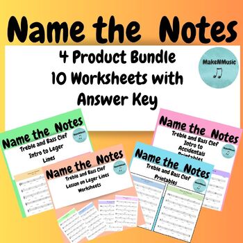 Preview of Music Theory Name the Notes Worksheets and Answers Bundle