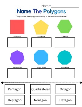 Name the Polygons - Printable Worksheet - Polygon Sides by Lady Creations