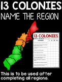 Name the Region 13 Colonies Worksheet FREE