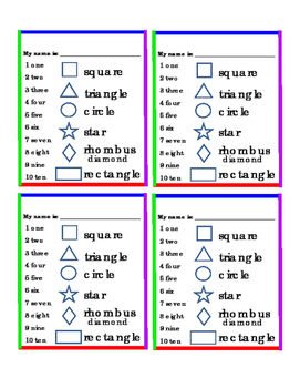 Preview of Nameplate Desk Topper My name is Label Shapes Numbers to 10 Spelling Vocabulary